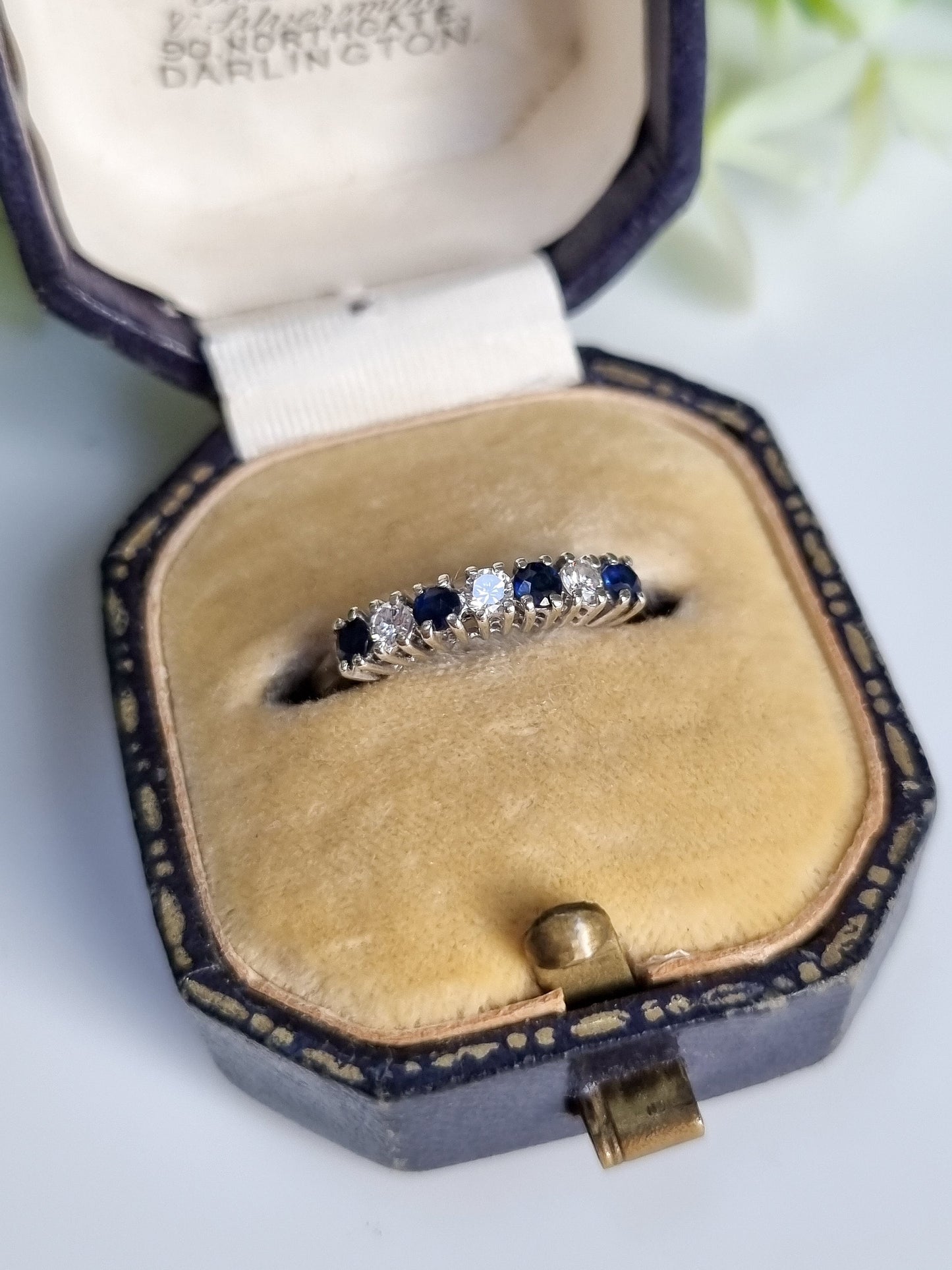 Vintage 9ct Yellow Gold Sapphire and Diamond Half Eternity Stacking Ring