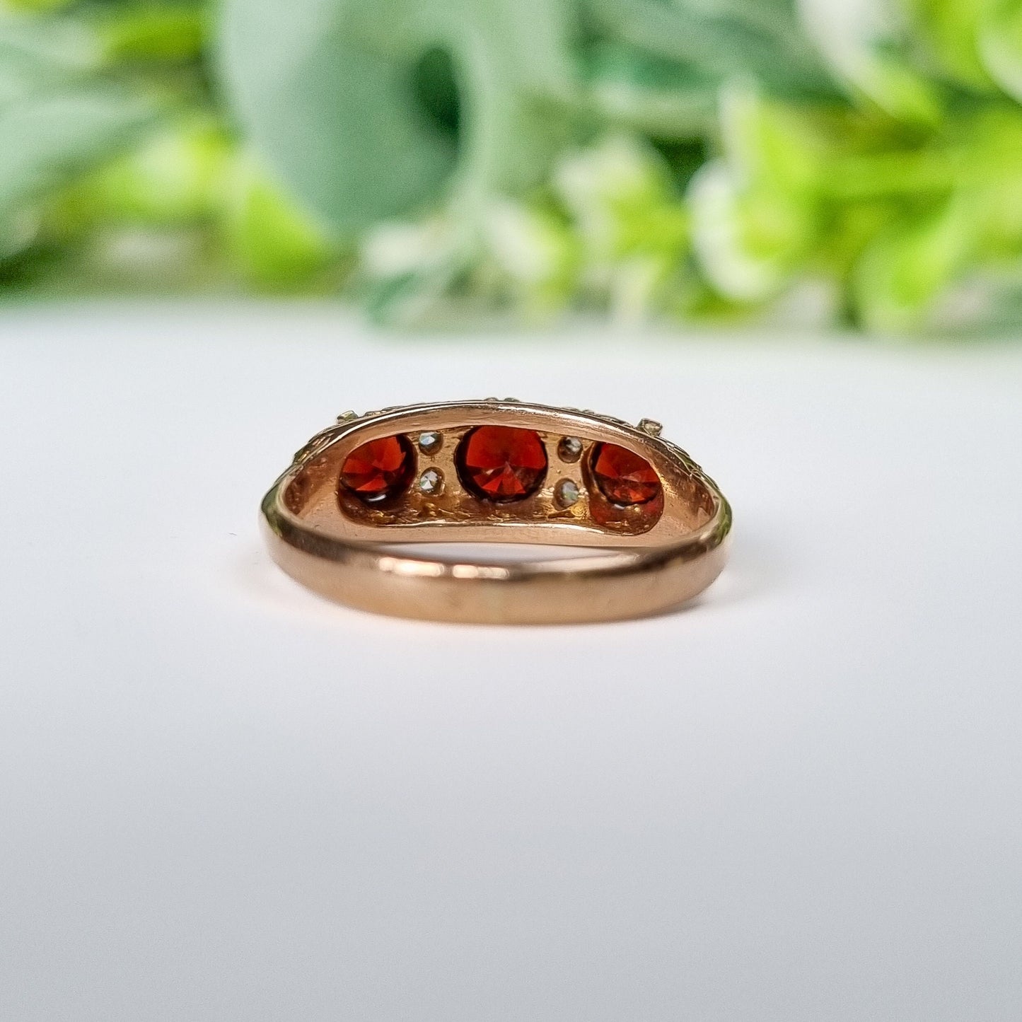 Vintage 9ct Yellow Gold Garnet and White Topaz Ring