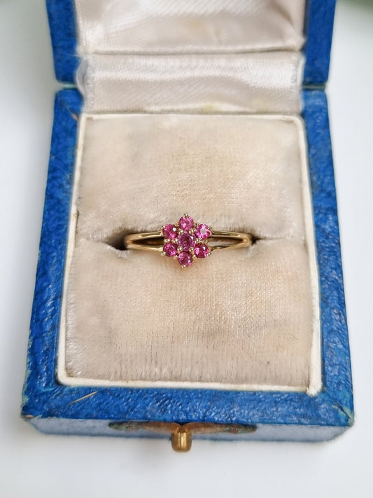 Vintage 9ct Yellow Gold Pink Tourmaline Cluster Ring
