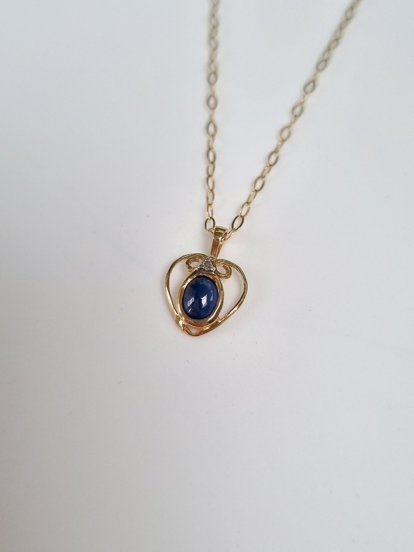 Vintage 9ct Yellow Gold Sapphire and Diamond Heart Necklace