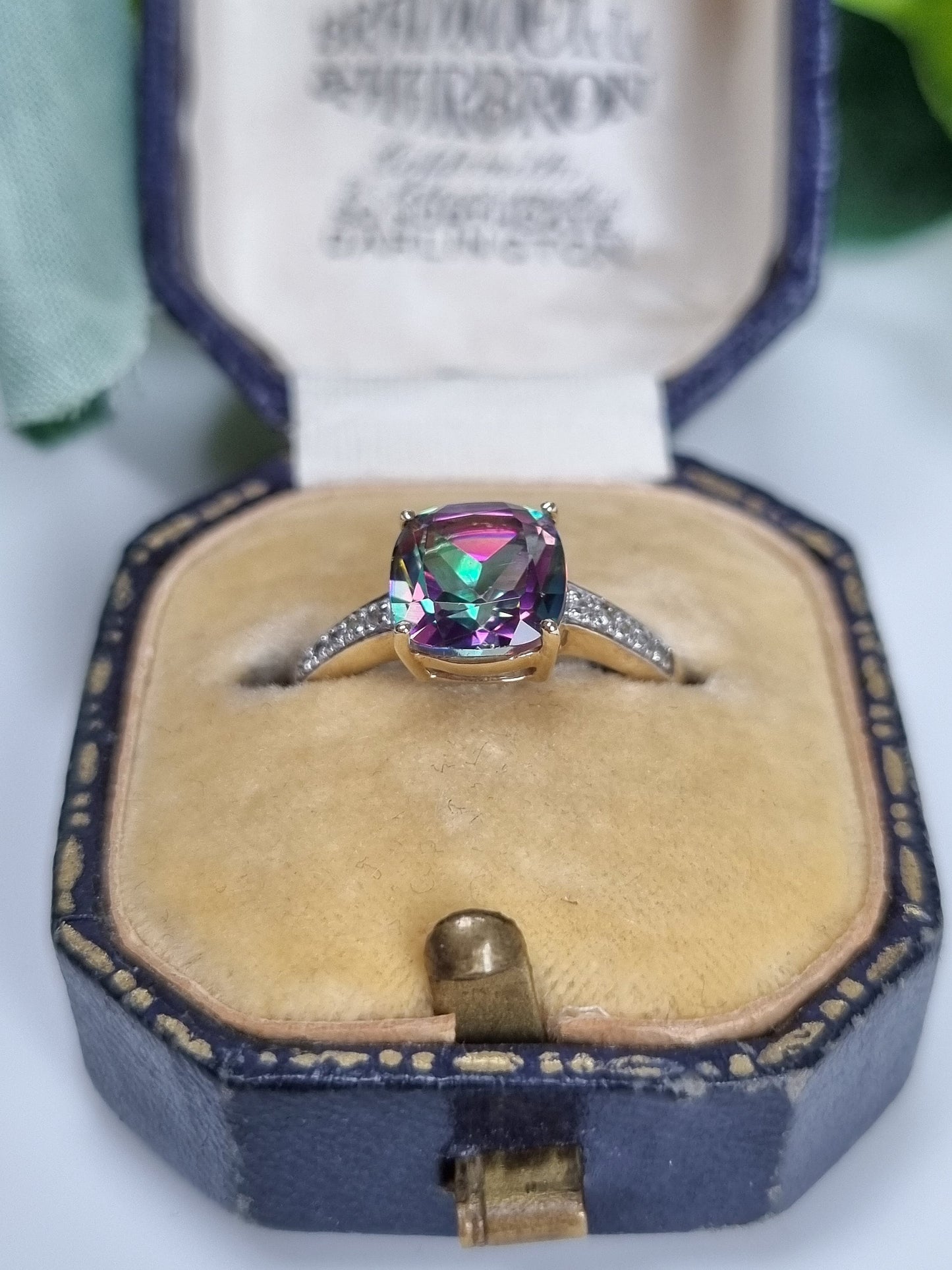 Vintage Mystic Topaz and Diamond Solitaire Ring in 9ct Yellow Gold
