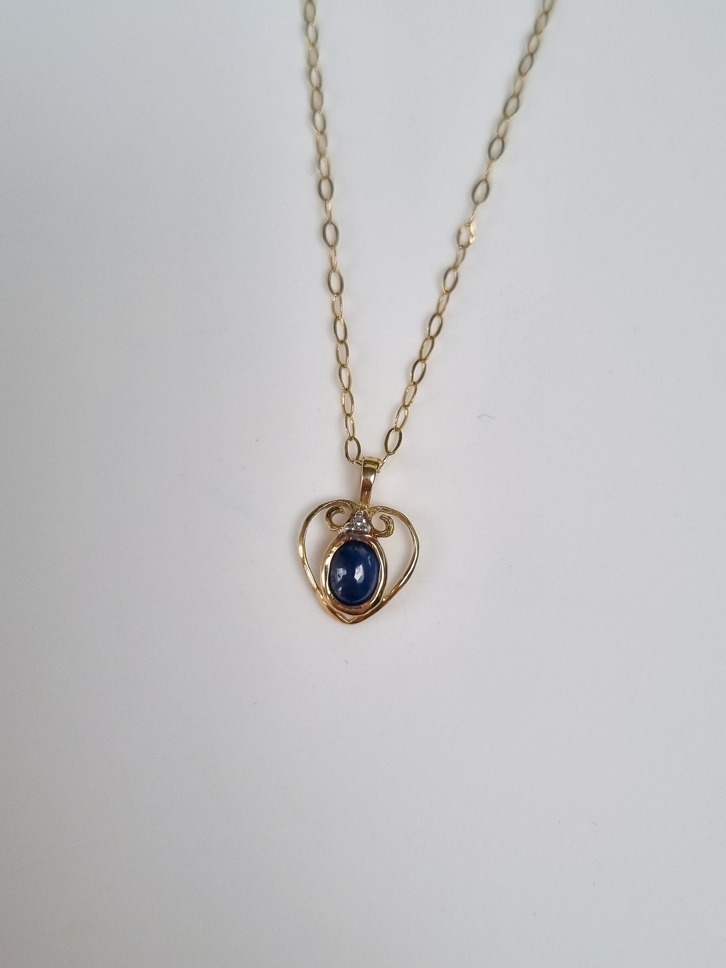 Vintage 9ct Yellow Gold Sapphire and Diamond Heart Necklace