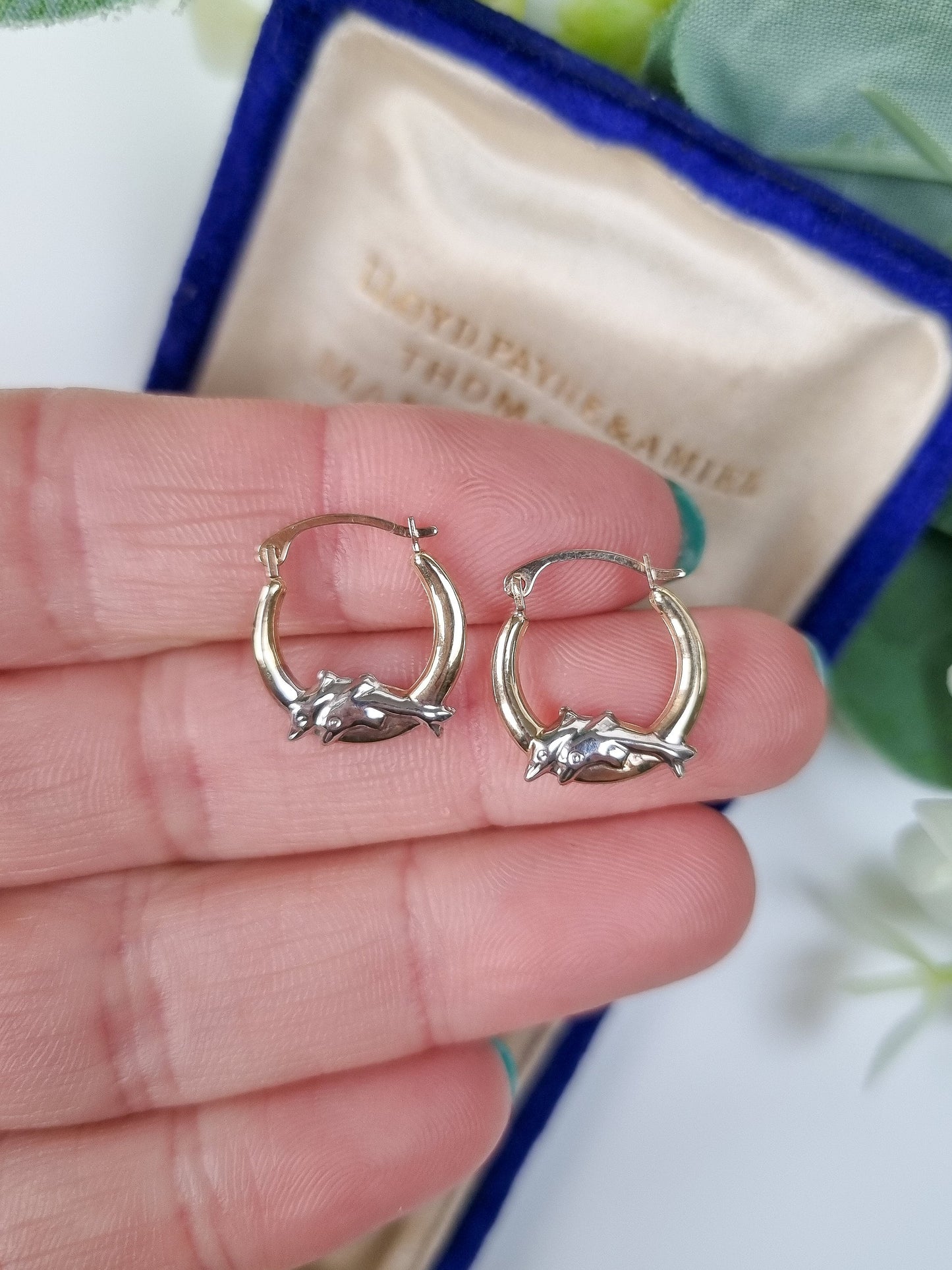 Vintage 9ct Gold Dolphin Hoop Earrings
