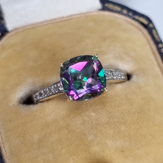 Vintage Mystic Topaz and Diamond Solitaire Ring in 9ct Yellow Gold