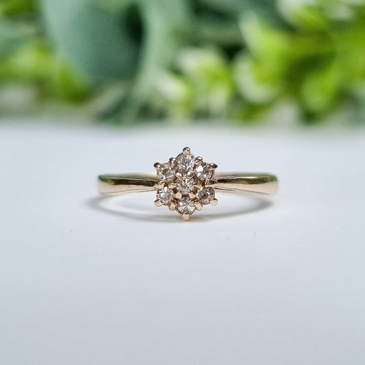 Vintage 9ct Yellow Gold Diamond Cluster Ring