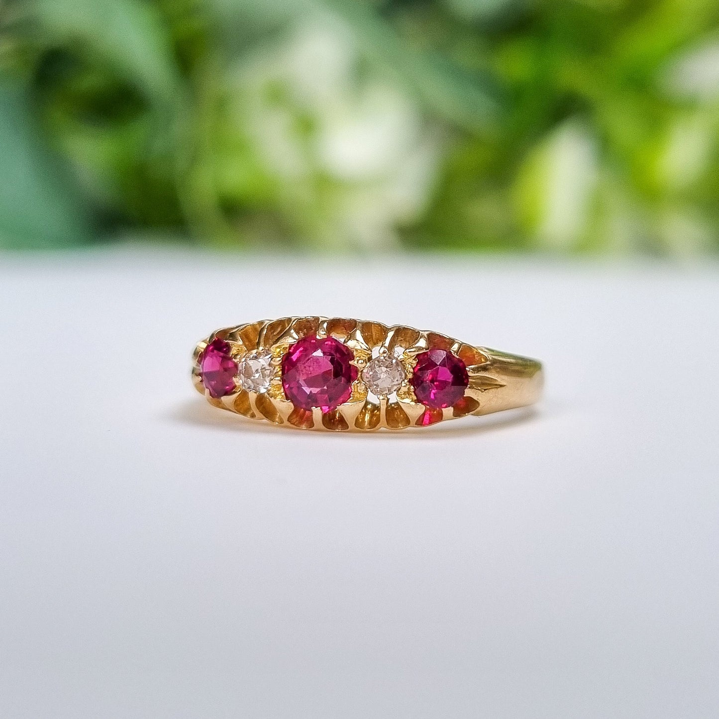 Vintage 18ct Gold Ruby and Diamond Antique Style Ring