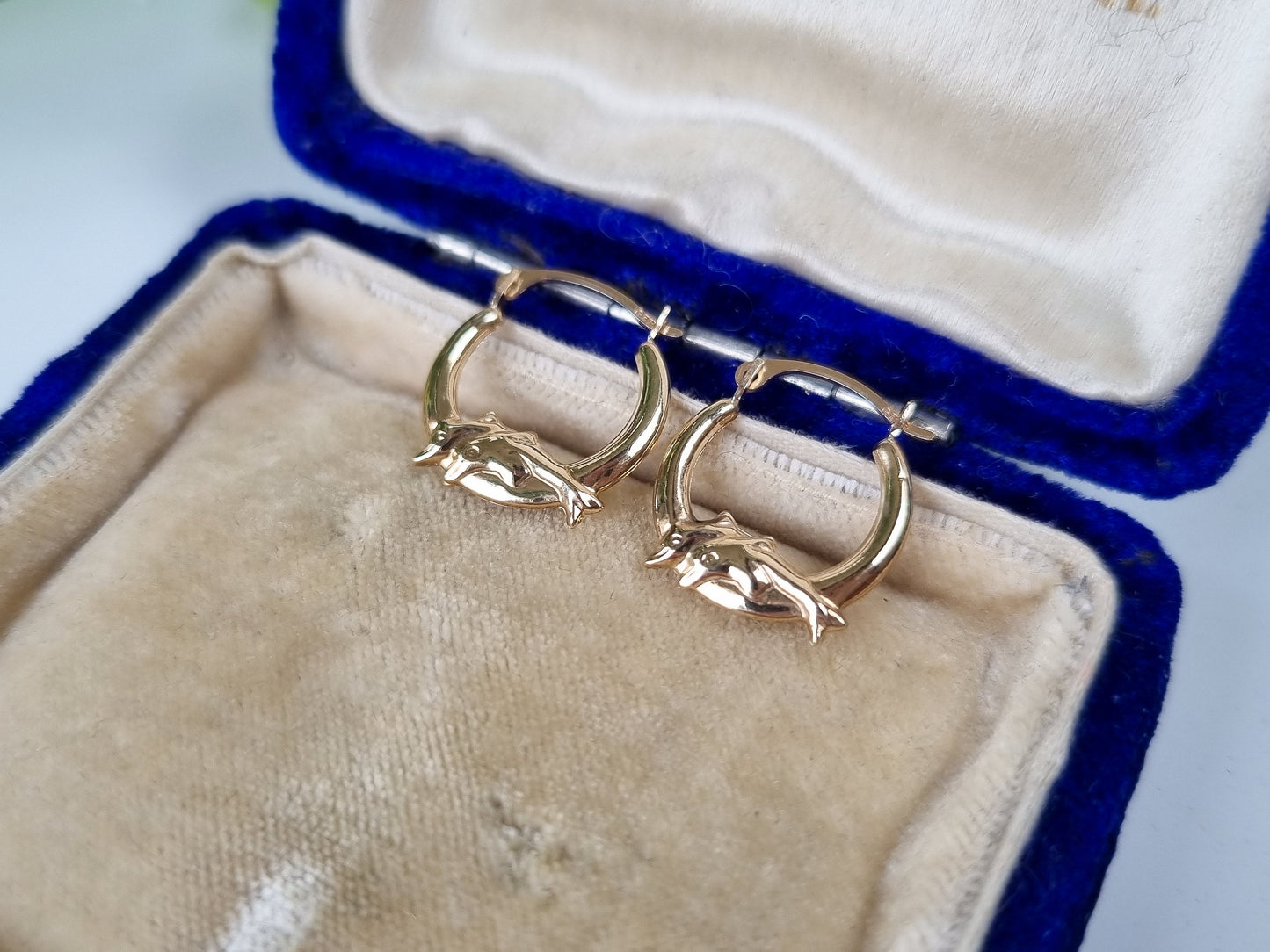 Vintage 9ct Gold Dolphin Hoop Earrings