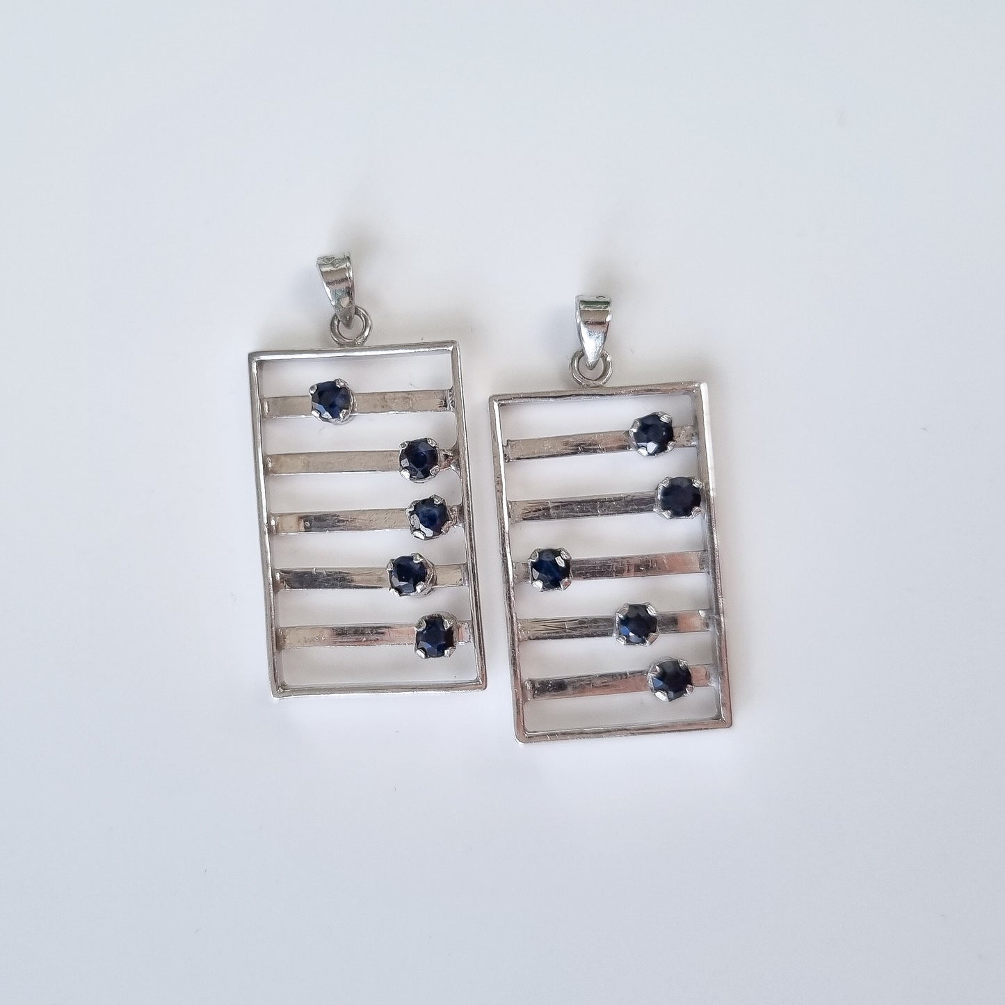 Vintage Sterling Silver Sapphire Articulated Abacus Pendants - available as pair or seperately