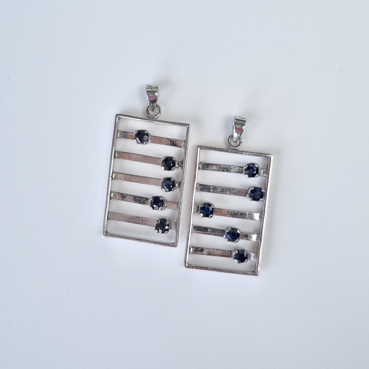 Vintage Sterling Silver Sapphire Articulated Abacus Pendants - available as pair or seperately