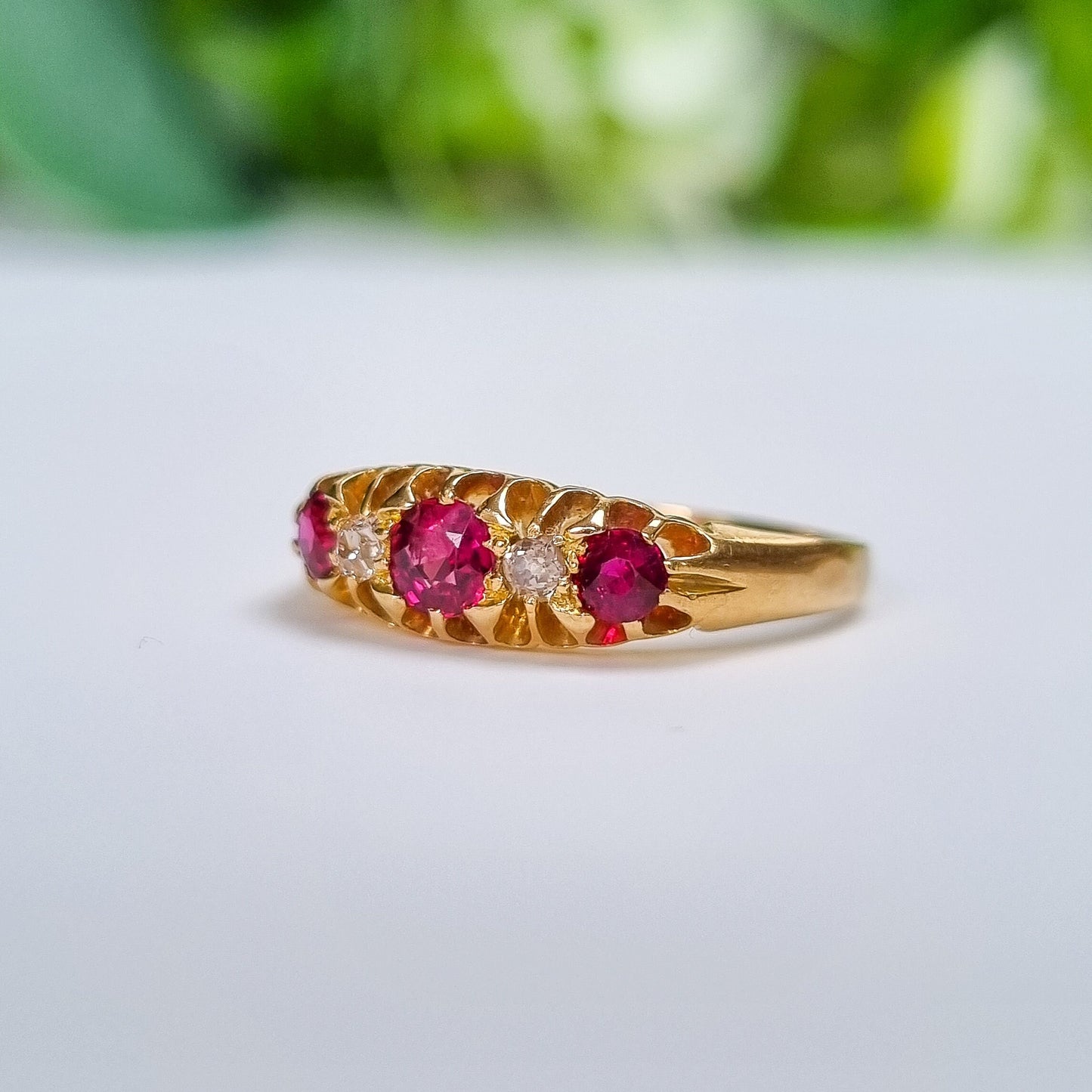 Vintage 18ct Gold Ruby and Diamond Antique Style Ring