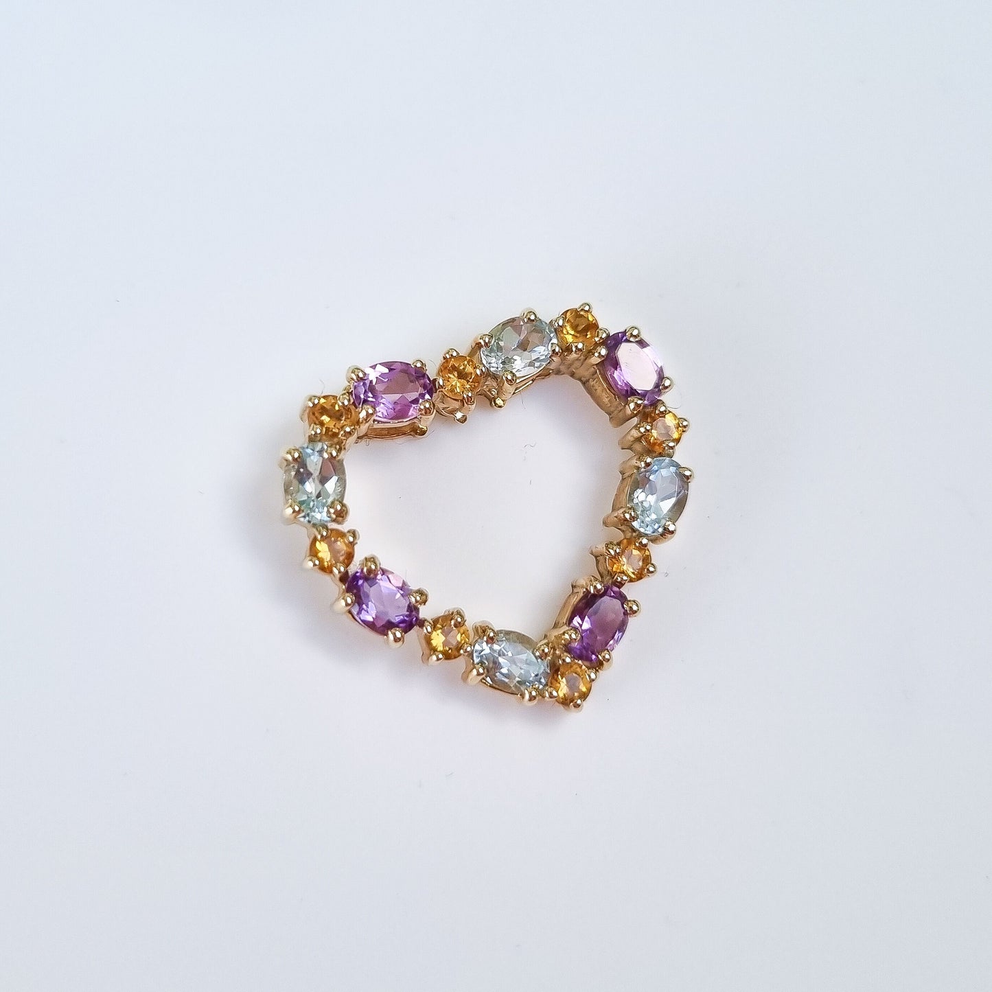 Vintage 9ct Heart Pendant with Blue Topaz, Amethyst and Citrine