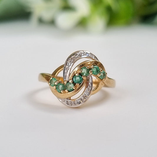 Vintage 9ct Yellow Gold Emerald and Diamond Statement Ring